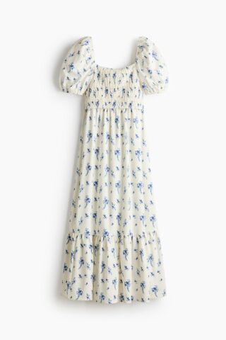 H & M - MAMA Voedingsjurk met pofmouwen - Wit/Bloemen