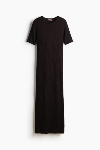 H & M - Ribgebreide T-shirtjurk - Donkerbruin