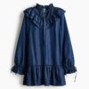 H & M - Denim jurk met volant - Donker Denimblauw