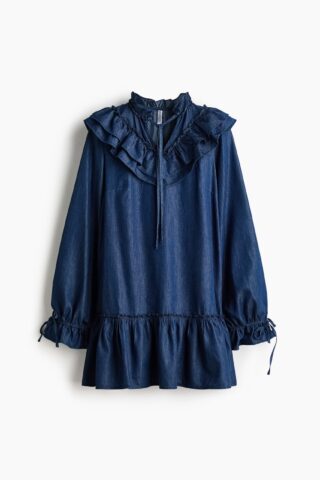 H & M - Denim jurk met volant - Donker Denimblauw