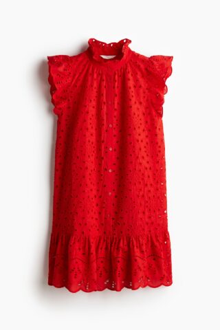 H & M - Jurk met broderie anglaise - Rood