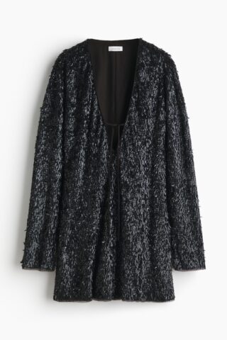H & M - V-halsjurk met decoraties - Zwart