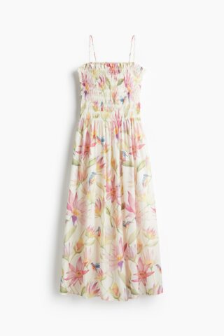 H & M - Strappy jurk met smokwerk - Roomwit/Bloemen