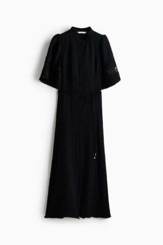 H & M - Crinkle-jurk met broderie anglaise - Zwart