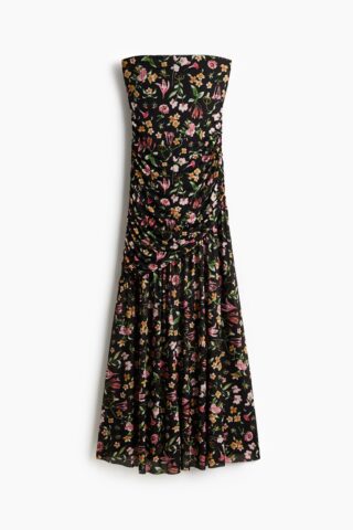 H & M - Gedrapeerde bandeaujurk - Zwart/Bloemen