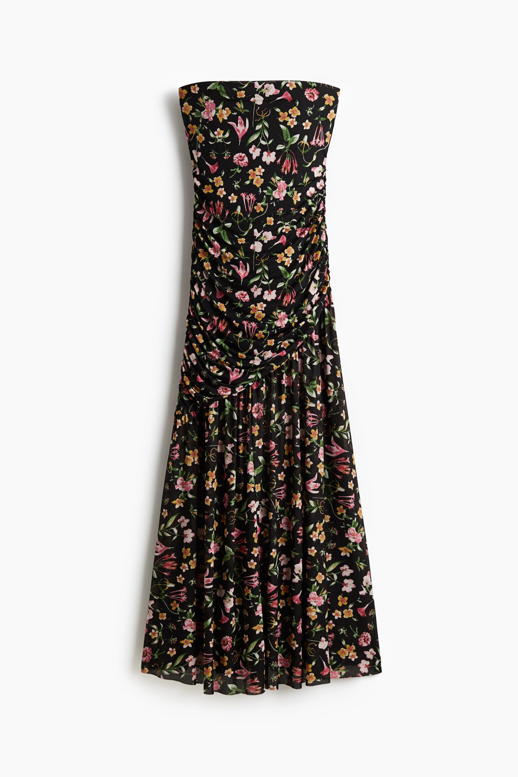 H & M - Gedrapeerde bandeaujurk - Zwart/Bloemen H & M - Gedrapeerde bandeaujurk - Zwart/Bloemen