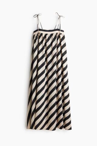 H & M - A-linejurk met strikbanden - Zwart/Roomwit Gestreept
