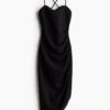 H & M - Gedrapeerde jurk van linnenmix - Zwart