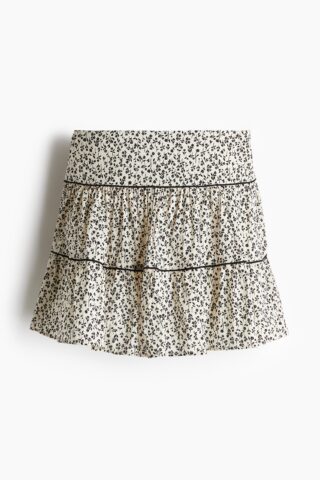 H & M - Uitlopende rok - Lichtbeige/Bloemen