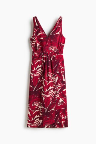 H & M - Midi-jurk met V-hals - Rood/Dessin