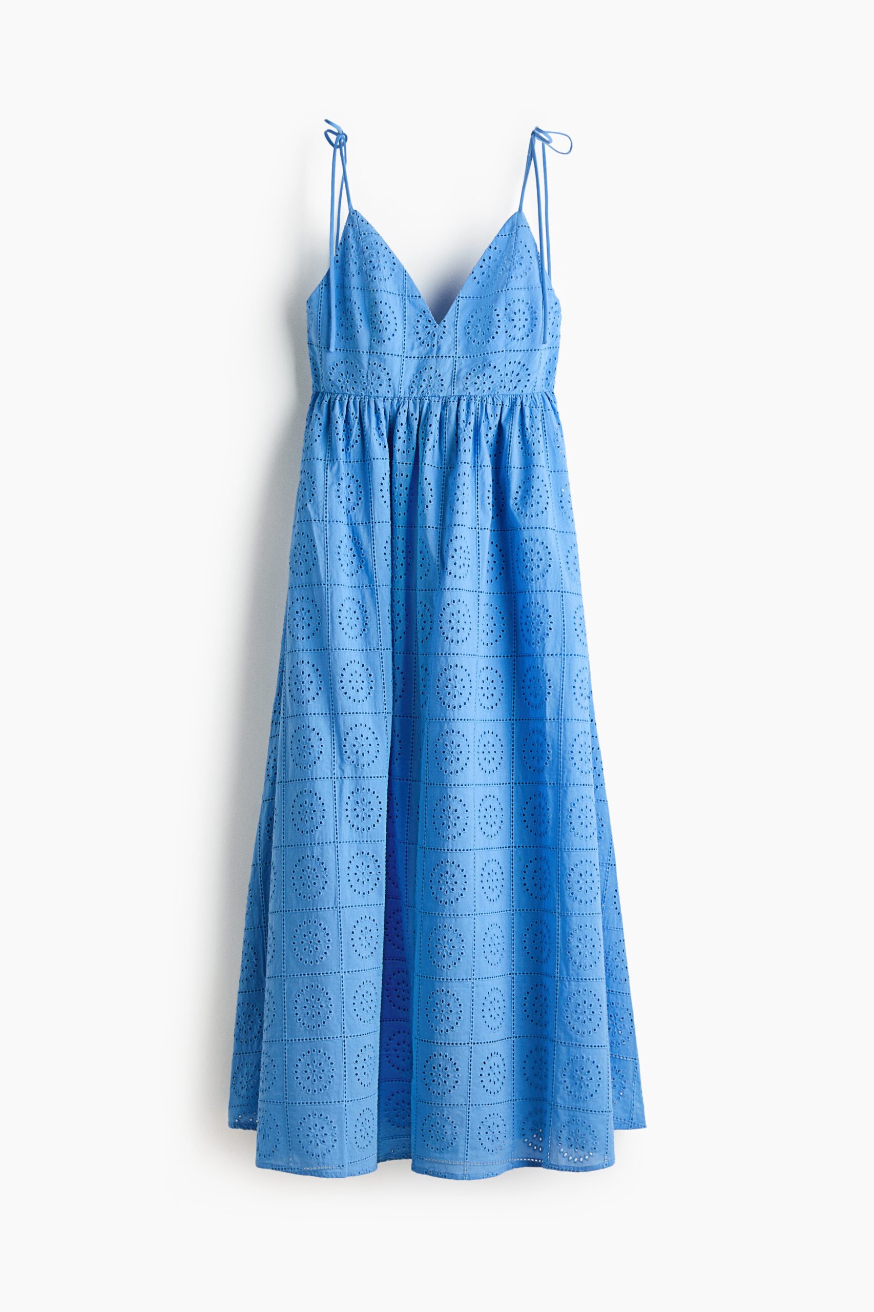 H & M - Jurk met strikbandjes en broderie anglaise - Blauw