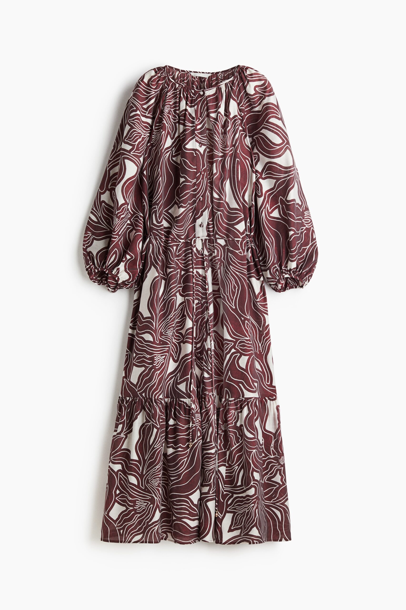 H & M - Oversized jurk met strikceintuur - Wit/Bordeauxrood Bloemen H & M - Oversized jurk met strikceintuur - Wit/Bordeauxrood Bloemen