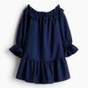 H & M - Popeline off-the-shoulderjurk - Marineblauw