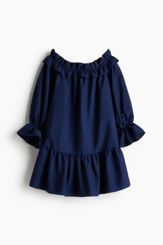 H & M - Popeline off-the-shoulderjurk - Marineblauw