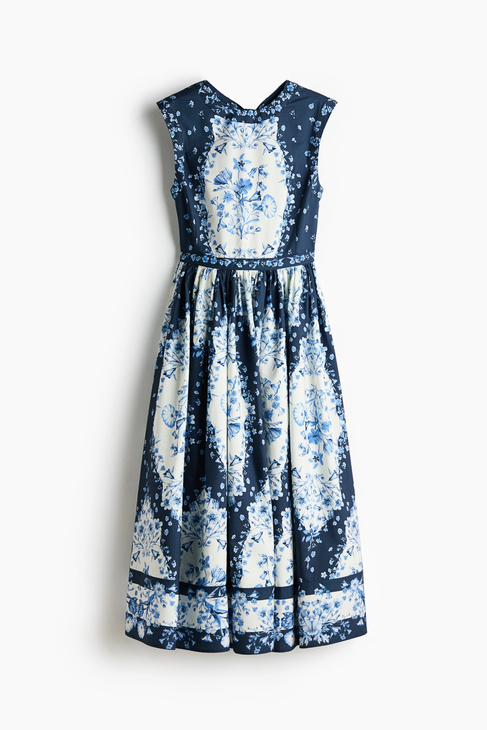 H & M - Popeline jurk met uitlopende rok - Marineblauw/Blauwe Bloemen H & M - Popeline jurk met uitlopende rok - Marineblauw/Blauwe Bloemen