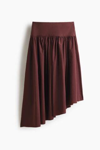 H & M - Asymmetric midi skirt - Donkerbruin