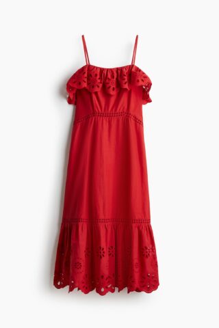 H & M - Katoenen jurk met broderie anglaise - Rood