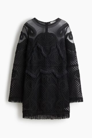 H & M - Jurk van mesh met borduursel - Zwart