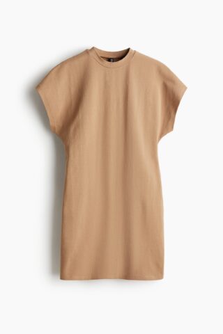 H & M - Tricot jurk met korte mouwen - Beige