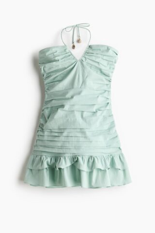 H & M - Geplooide bandeaujurk - Dusty Lichtgroen