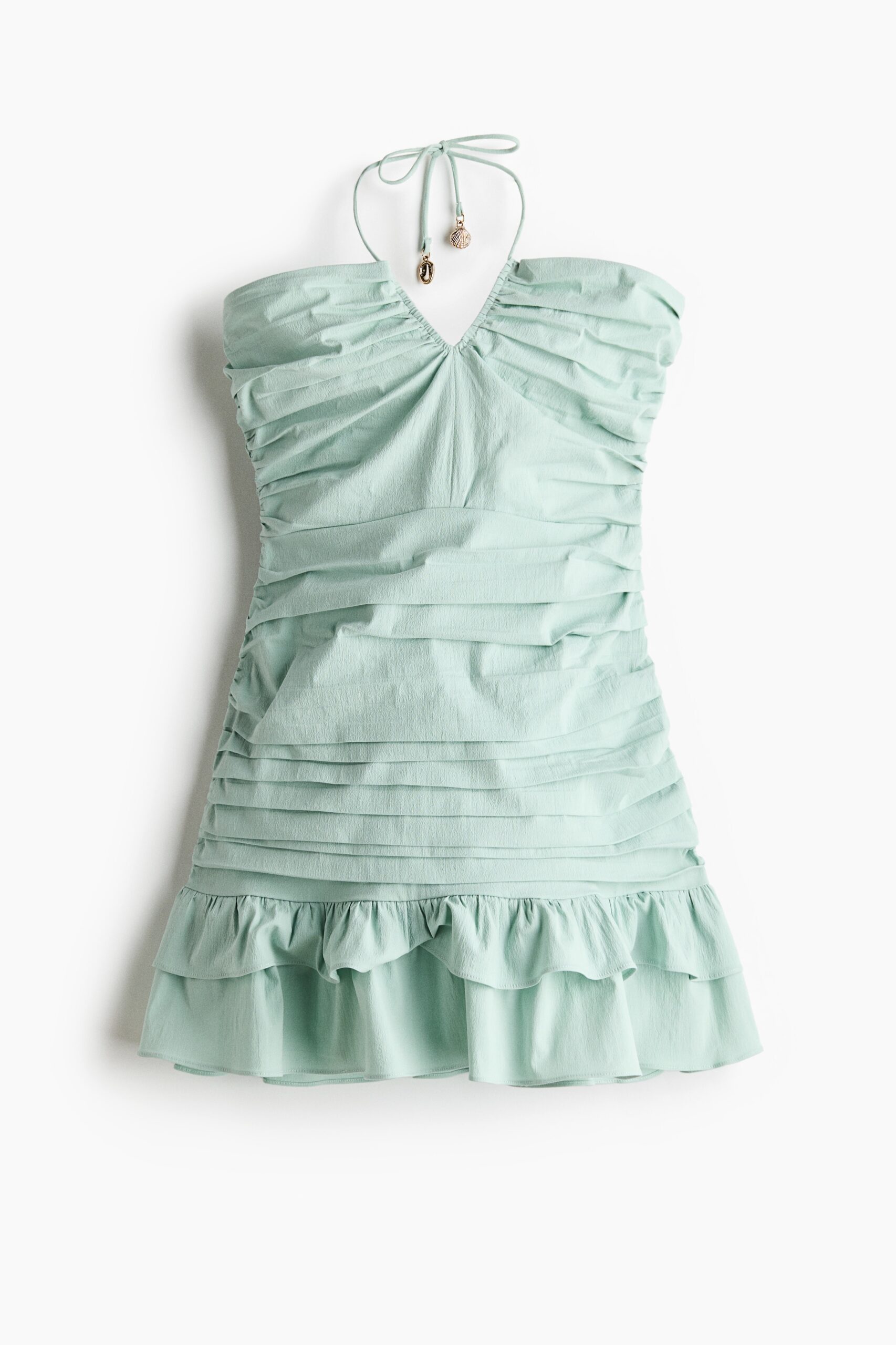 H & M - Geplooide bandeaujurk - Dusty Lichtgroen