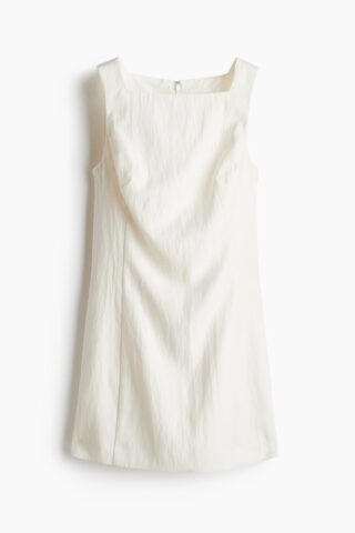 H & M - Twill jurk met vierkante hals - Roomwit