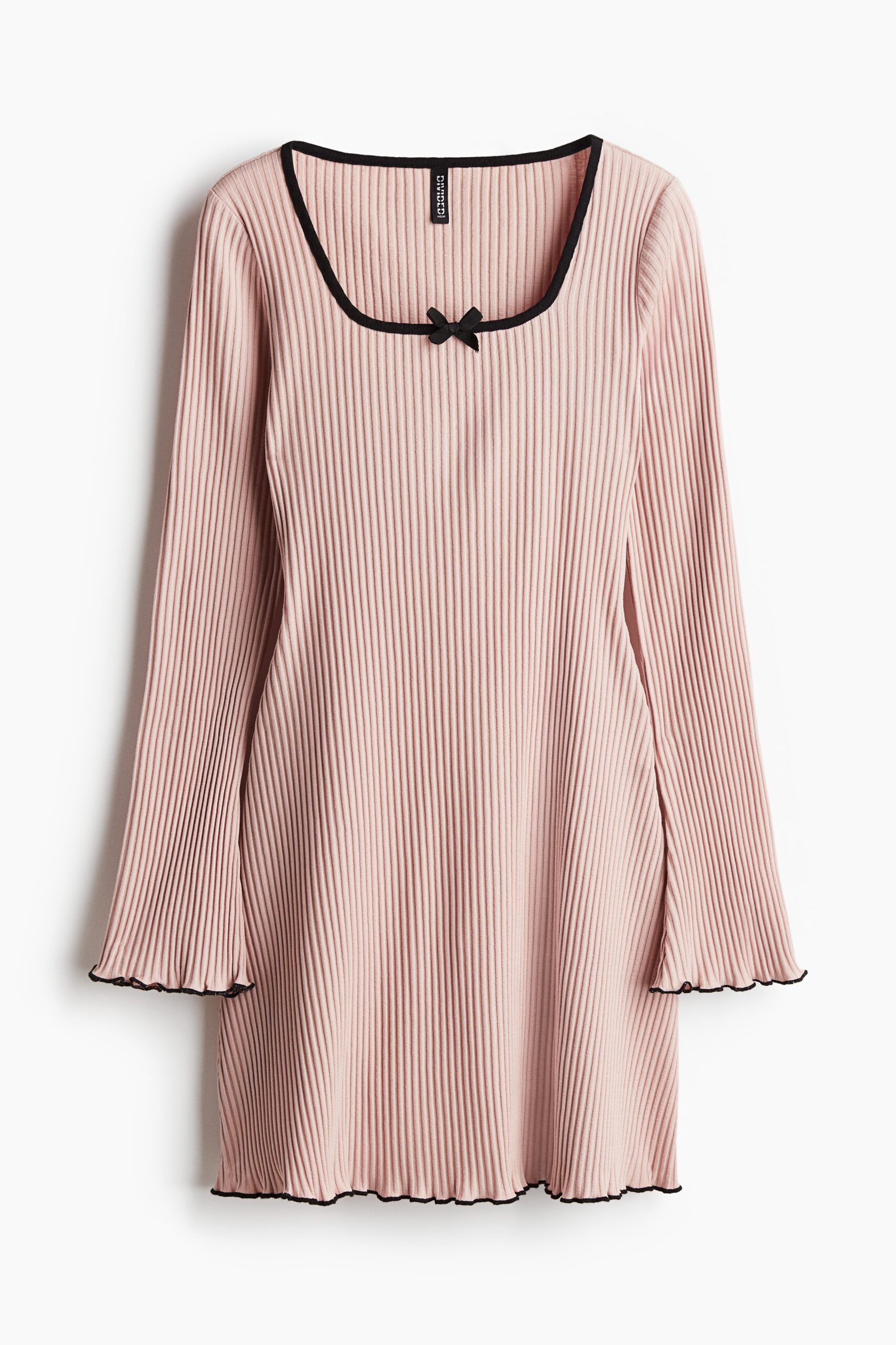 H & M - Ribjurk met uitlopende rok - Dusty Lichtroze H & M - Ribjurk met uitlopende rok - Dusty Lichtroze