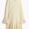 H & M - Ajourgebreide jurk met volants - Lichtgeel