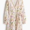 H & M - Overslagjurk - Roomwit/Bloemen
