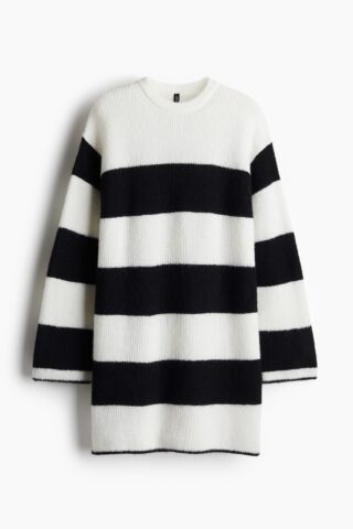 H & M - Ribgebreide jurk - Roomwit/Gestreept