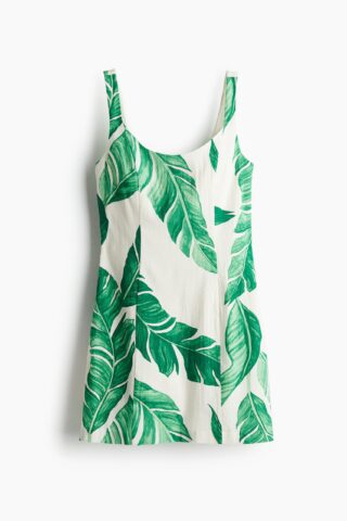 H & M - Gebreide mini-jurk - Wit/Groen Dessin