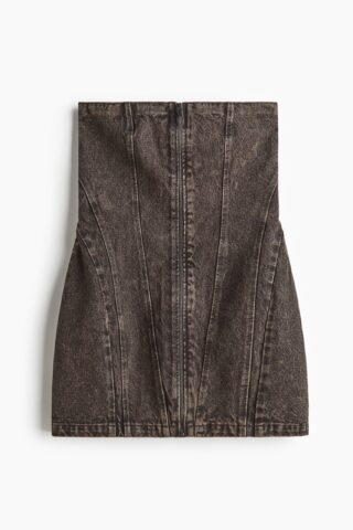 H & M - Korte bandeaujurk van denim - Donkerbruin/Washed Out