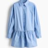 H & M - Popeline overhemdjurk met drawstrings - Lichtblauw