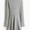 H & M - Ribgebreide jurk - Grijs Gemêleerd