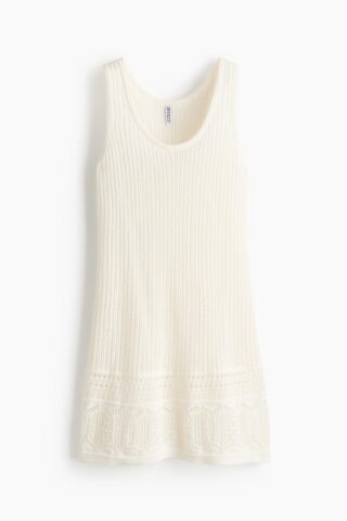 H & M - Jurk met ajourgebreide rand - Roomwit