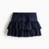 H & M - Rok met drawstring en volants - Donkerblauw/Gingham-Ruit