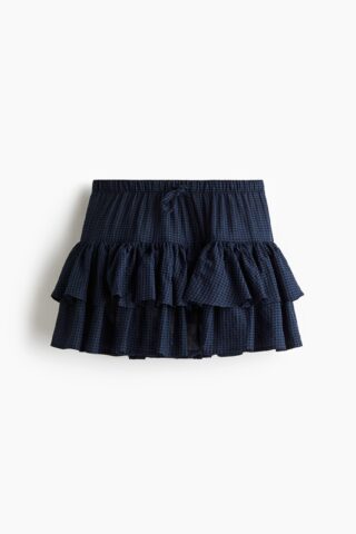 H & M - Rok met drawstring en volants - Donkerblauw/Gingham-Ruit