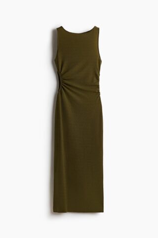 H & M - Glitterende jurk met cutout - Donker Kakigroen