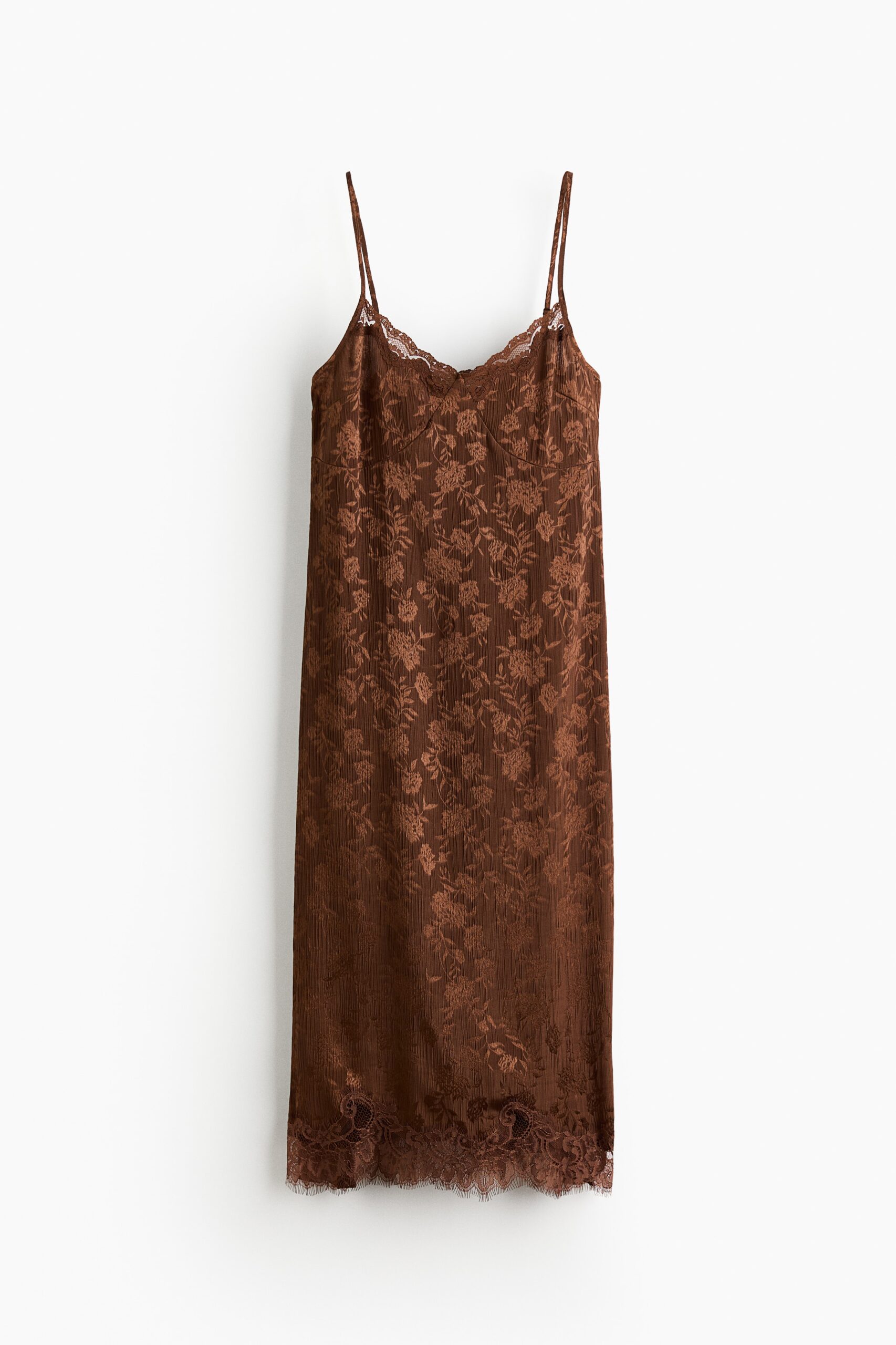 H & M - Brokaten jurk met kanten biesjes - Donkerbruin