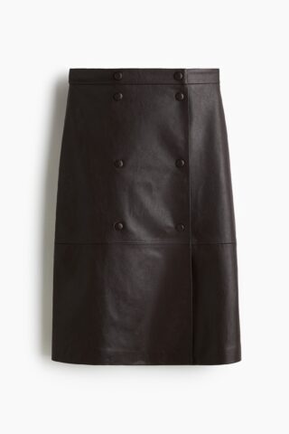 H & M - Overslagrok met coating - Donkerbruin