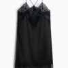 H & M - Satijnen jurk met kant - Zwart
