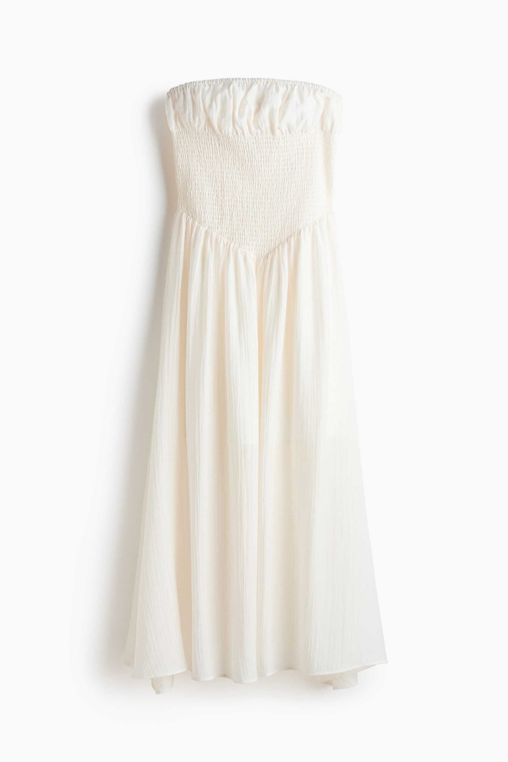 H & M - Bandeaujurk met smokwerk - Roomwit
