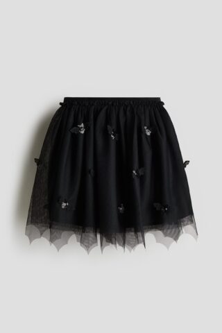H & M - Tulen rok met applicaties - Zwart/Vleermuizen