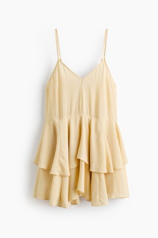 H & M - Strokenjurk van viscosemix - Bleekgeel