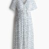 H & M - MAMA Before & After Jurk met strikceintuurtje - Wit/Blauwe Bloemen