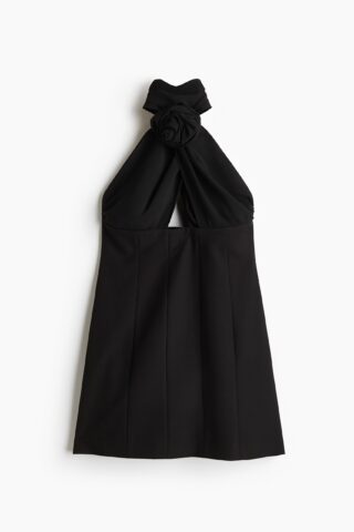 H & M - Halterjurk met roos - Zwart