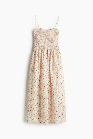 H & M - Jurk met smokwerk - Wit/Bloemen