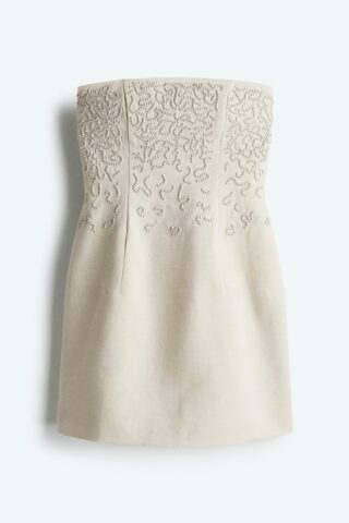 H & M - Bandeaujurk van linnenmix - Lichtbeige