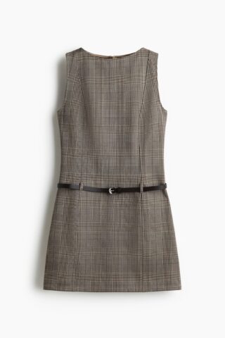 H & M - Mini-jurk met ceintuur - Donkerbruin/Geruit