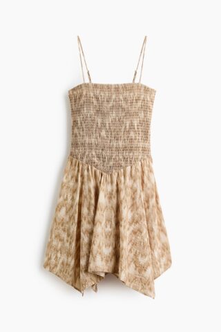 H & M - Strappy jurk met smokwerk - Beige/Dessin